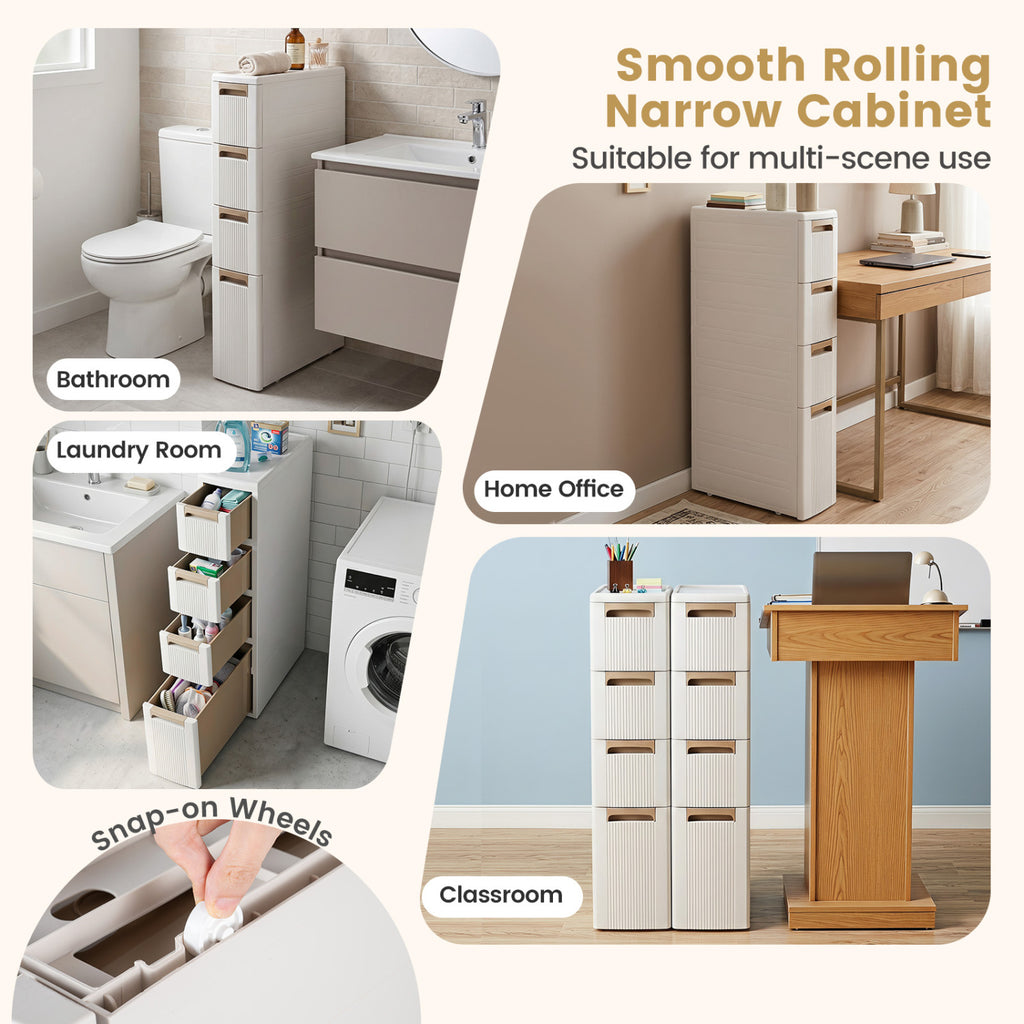 Narrow Storage Cabinet with Drawers and Removable Dividers-M