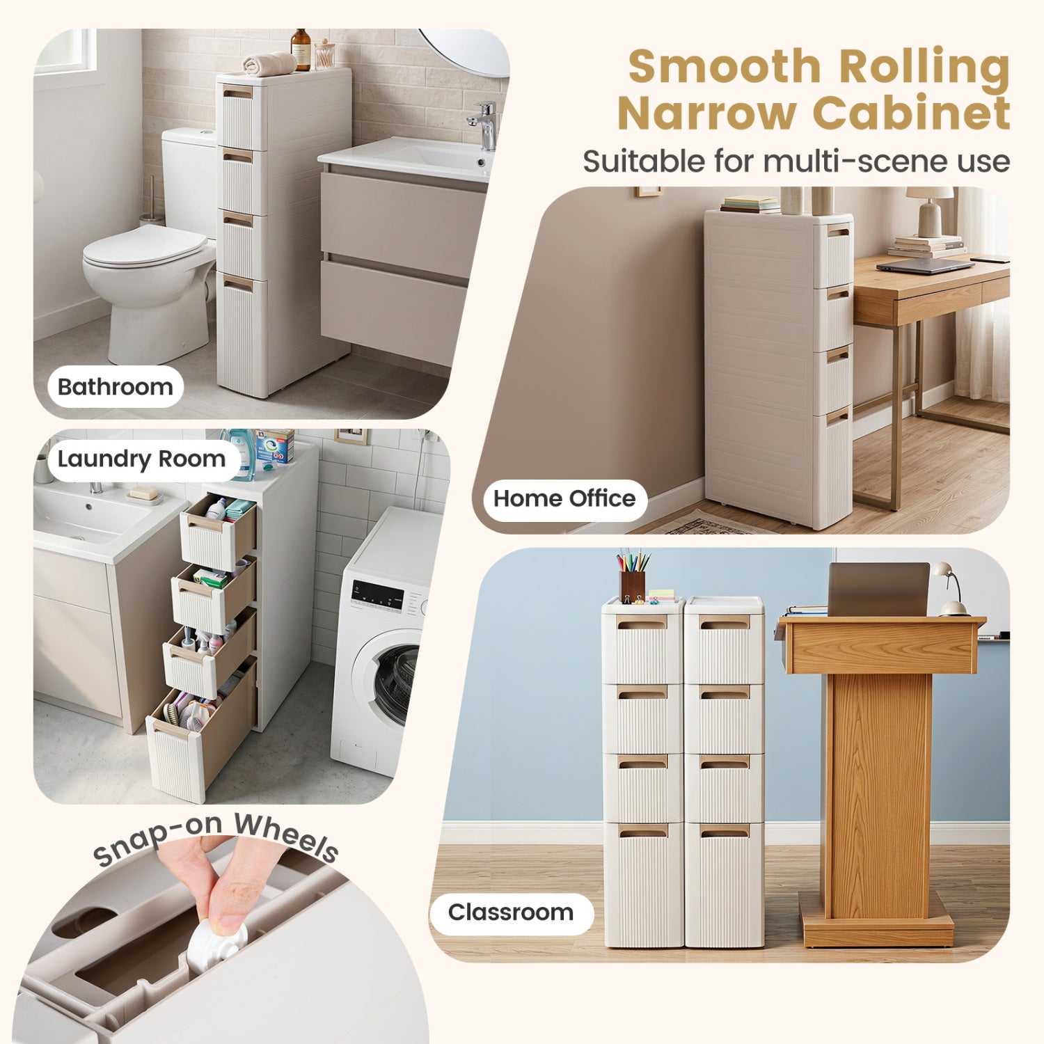 Narrow Storage Cabinet with Drawers and Removable Dividers-M