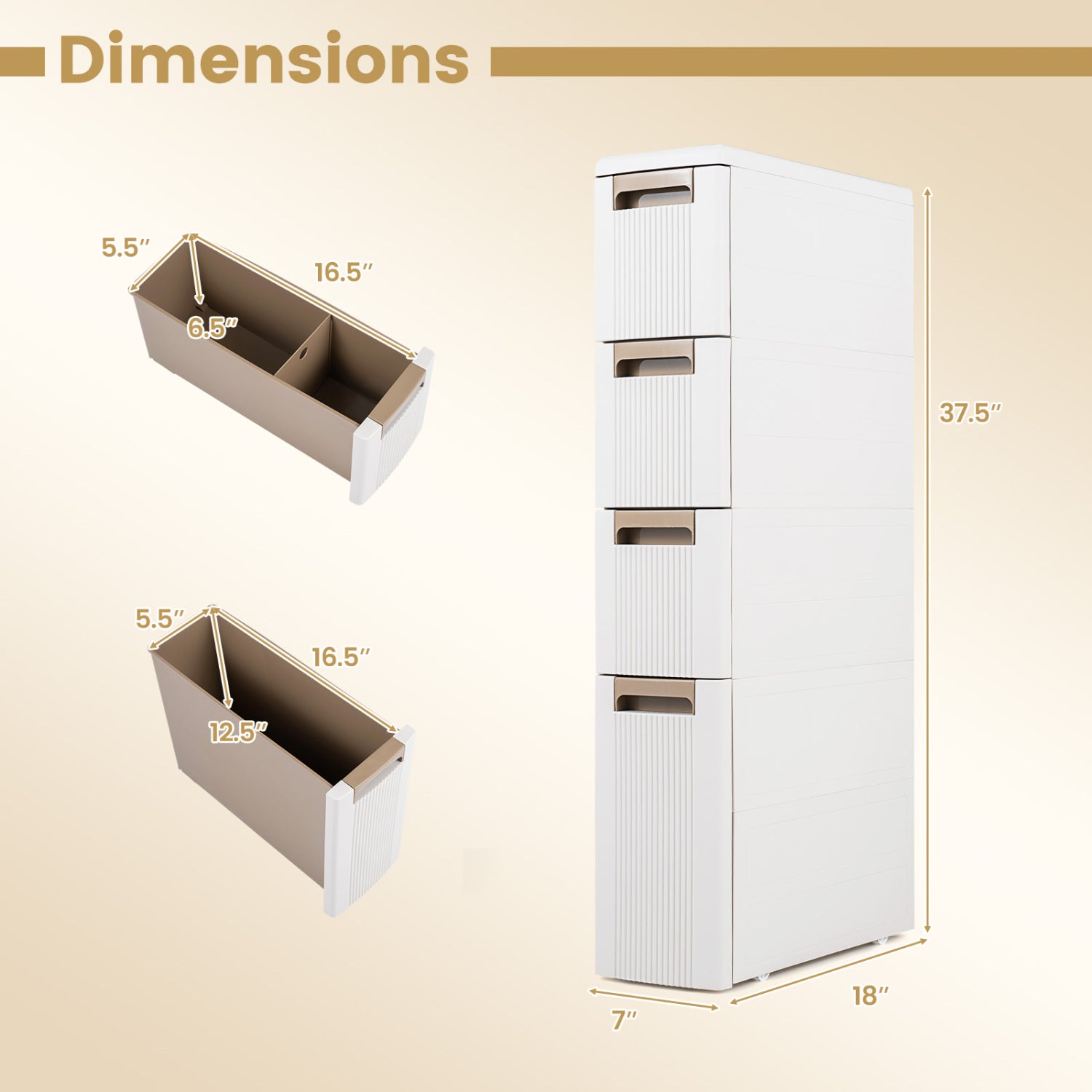 Narrow Storage Cabinet with Drawers and Removable Dividers-M