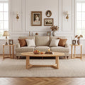 Nesting Coffee Table Set of 3 with Wood Veneered Top and Solid Rubber Wood Legs for Living Room-Natural