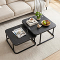 Nesting Coffee Table Set of 2 with Faux Marble Top and Metal Frame-Black