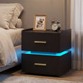 Nightstand with Charging Station LED Bedside Table with 2 Storage Drawers-Black
