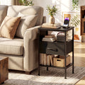 Nightstand with Charging Station 24.5 inch Modern Bedside Table with Fabric Drawer-Black