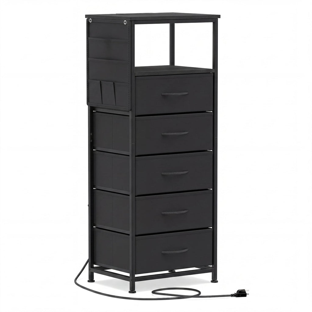 Nightstand with Integrated Charging Station 39 Inches Modern Bedside Table-Black