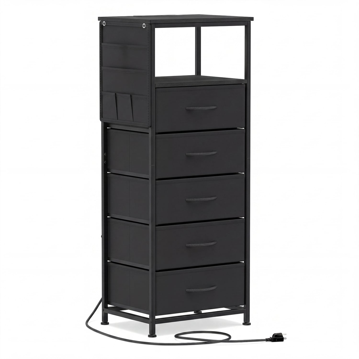 Nightstand with Integrated Charging Station 39 Inches Modern Bedside Table-Black