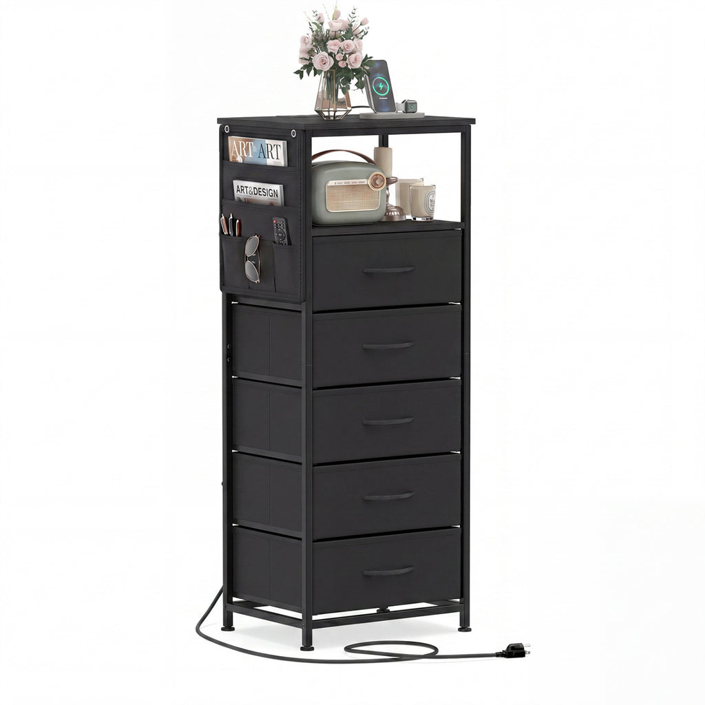 Nightstand with Integrated Charging Station 39 Inches Modern Bedside Table-Black
