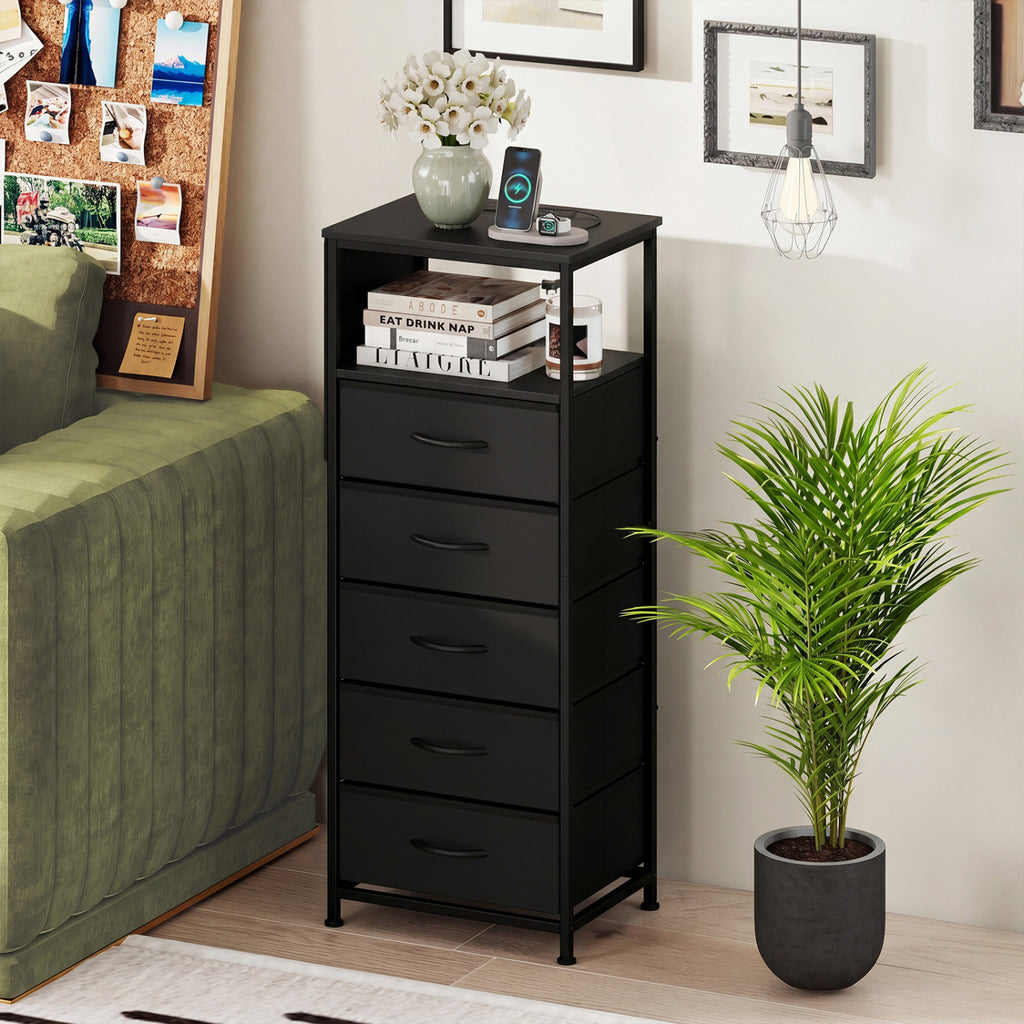 Nightstand with Integrated Charging Station 39 Inches Modern Bedside Table-Black