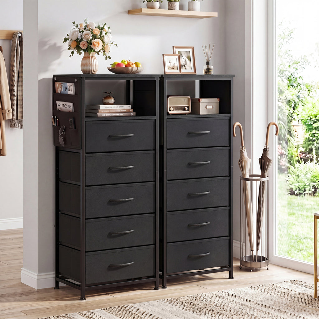 Nightstand with Integrated Charging Station 39 Inches Modern Bedside Table-Black