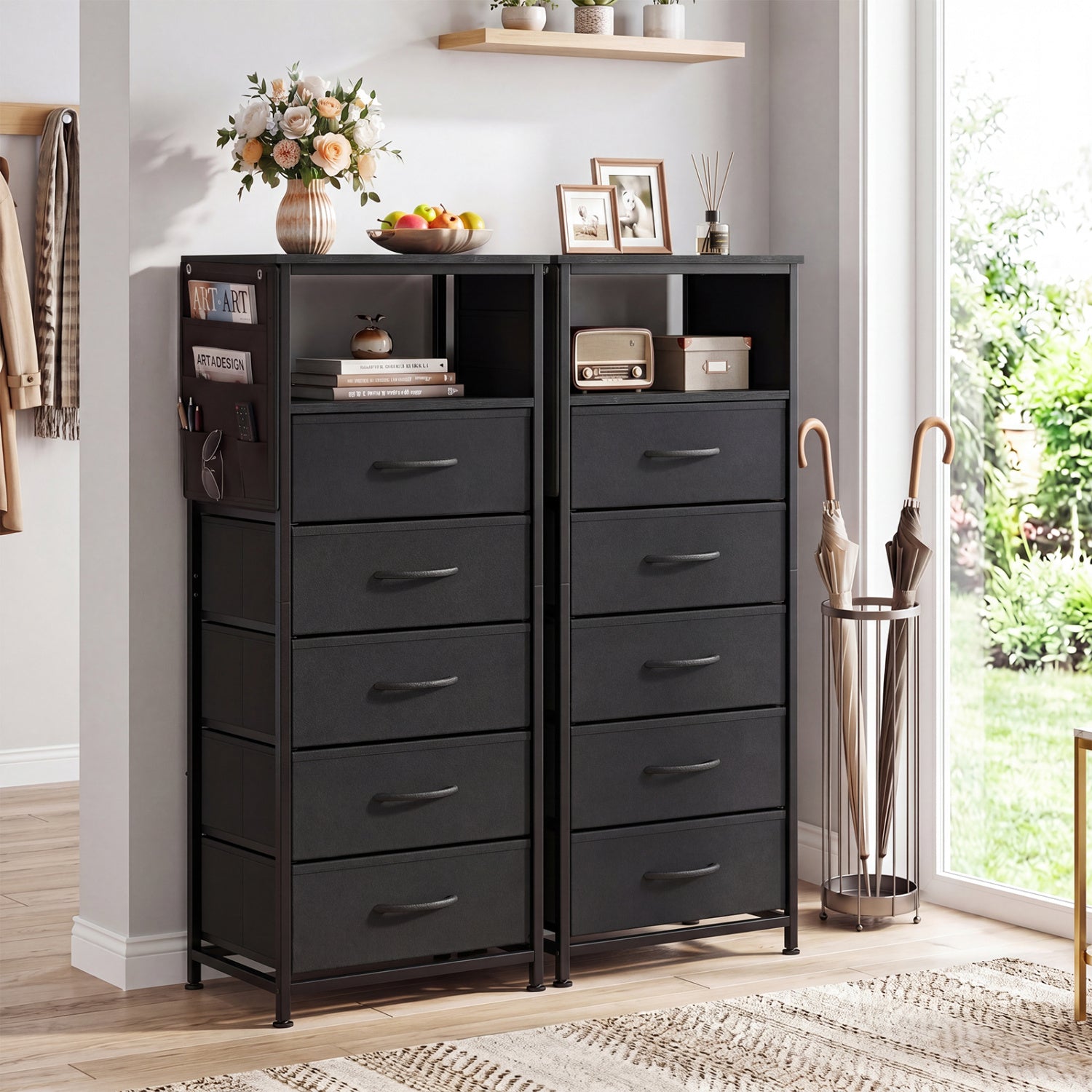 Nightstand with Integrated Charging Station 39 Inches Modern Bedside Table-Black