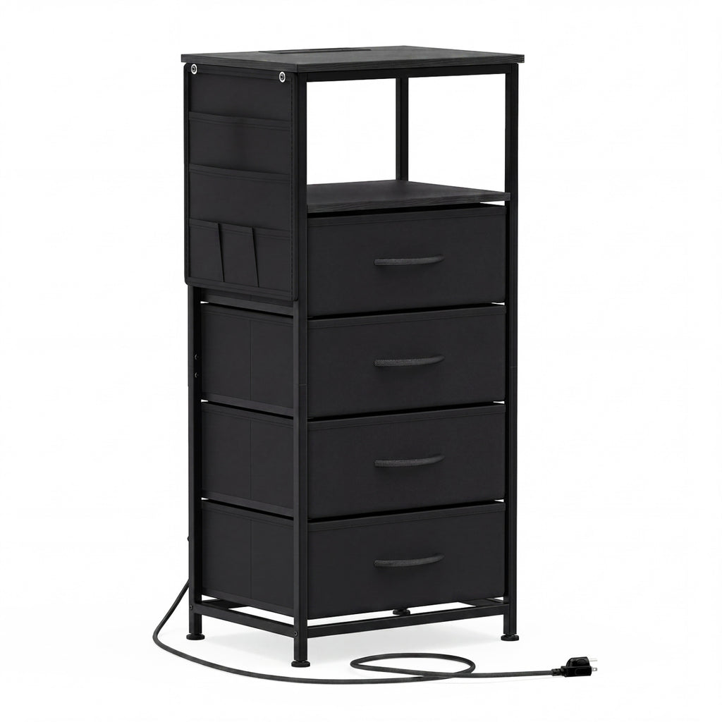 Nightstand with Integrated Charging Station 34" Modern Bedside Table-Black