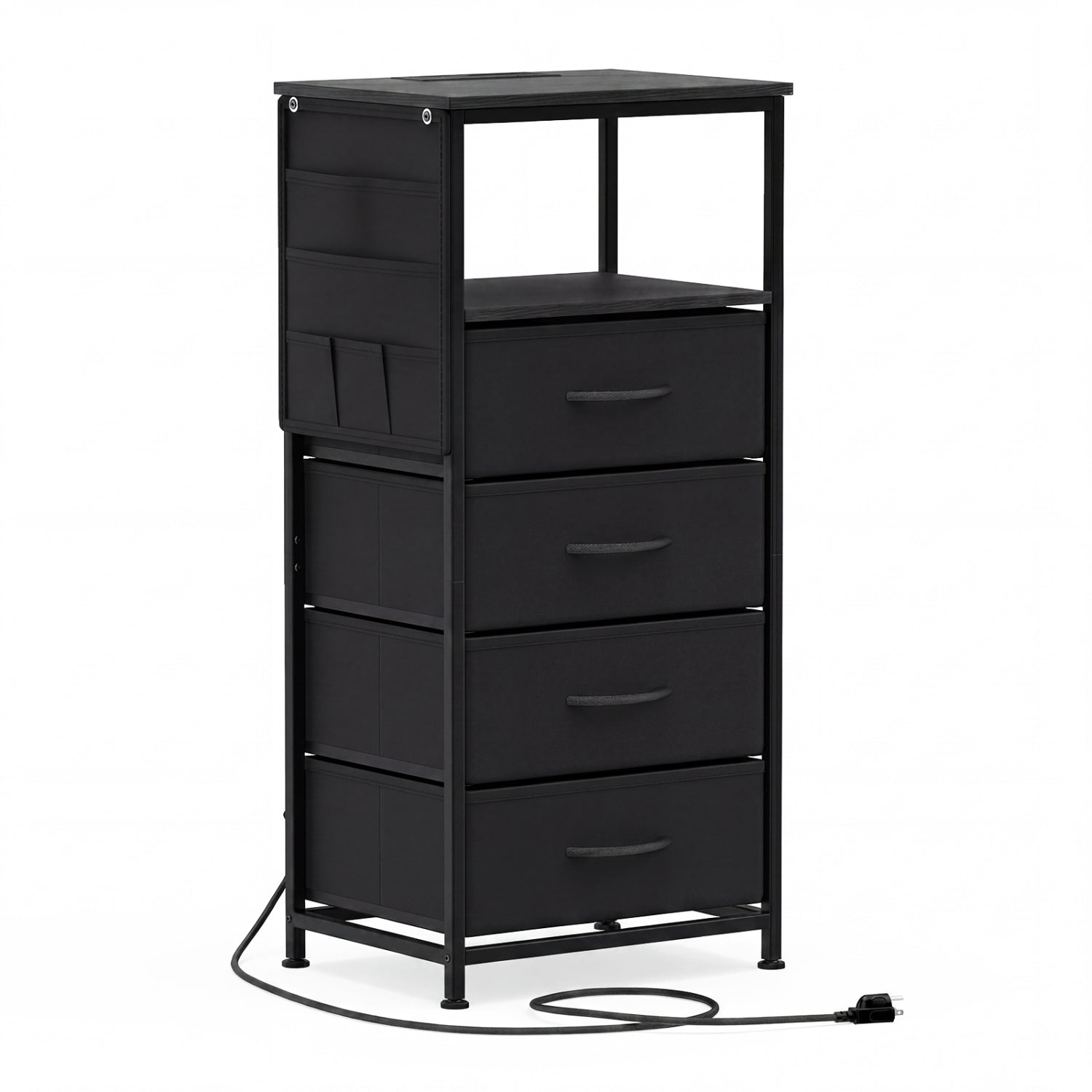 Nightstand with Integrated Charging Station 34" Modern Bedside Table-Black
