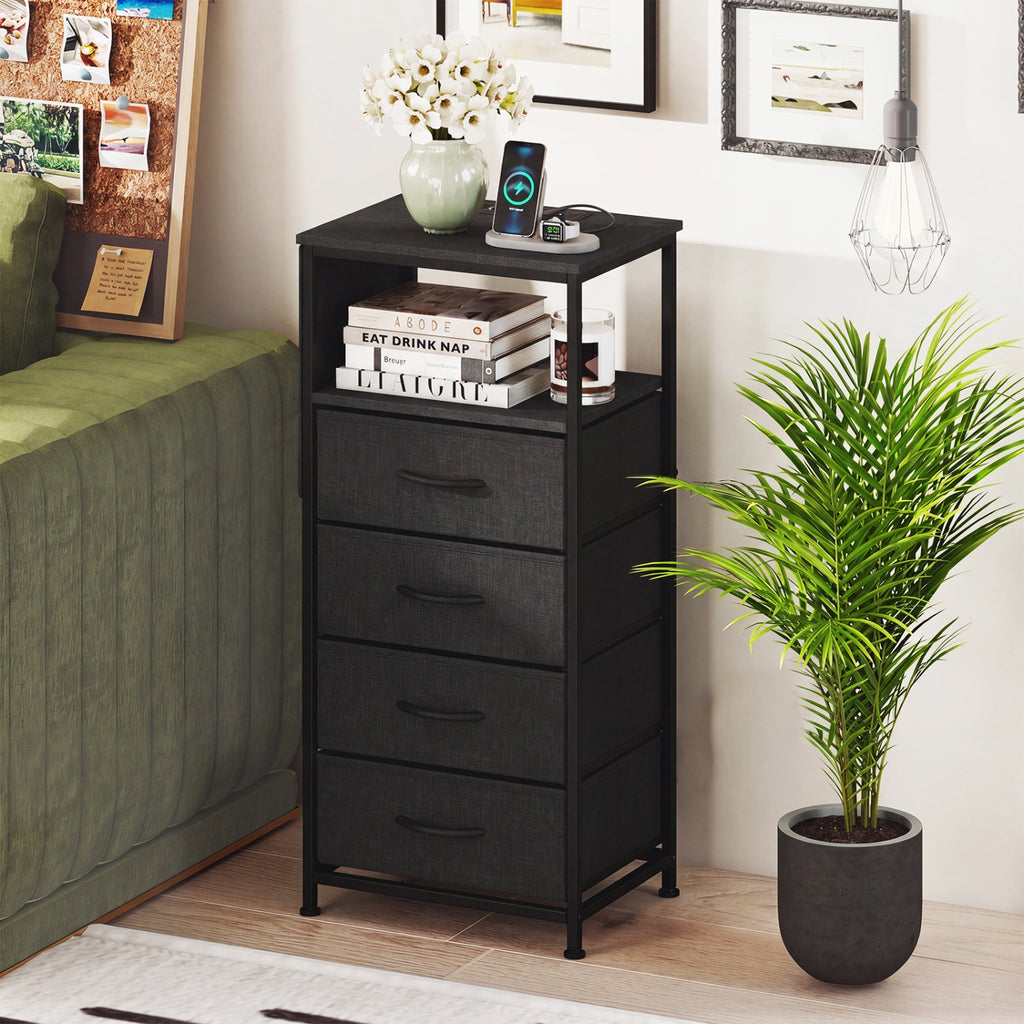 Nightstand with Integrated Charging Station 34" Modern Bedside Table-Black