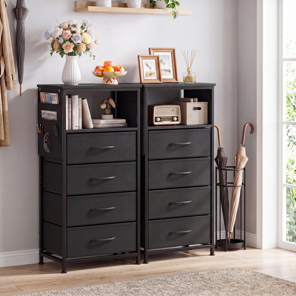 Nightstand with Integrated Charging Station 34" Modern Bedside Table-Black