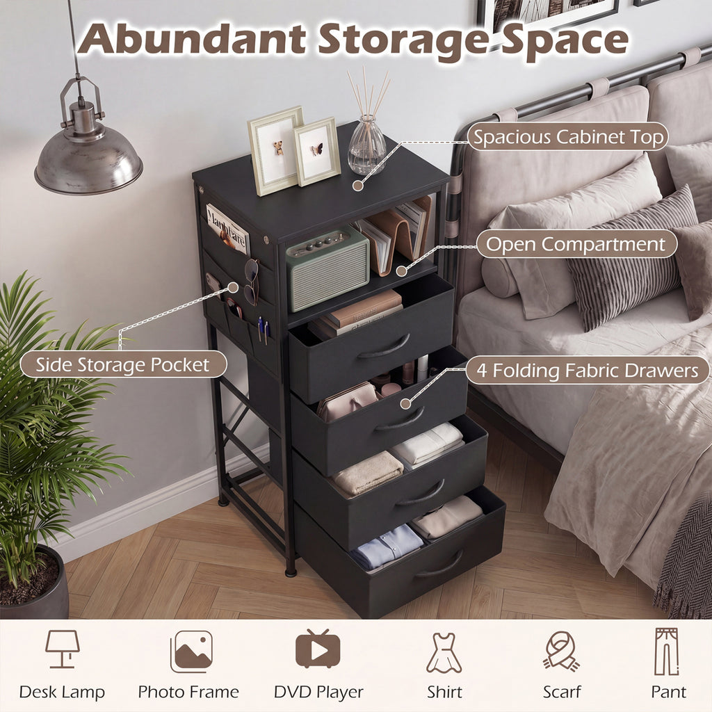 Nightstand with Integrated Charging Station 34" Modern Bedside Table-Black