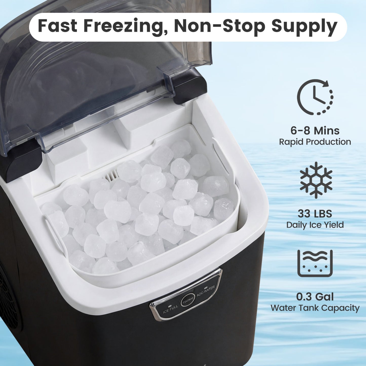 Nugget Ice Maker Countertop with Audible Ice Full Alarm-Black