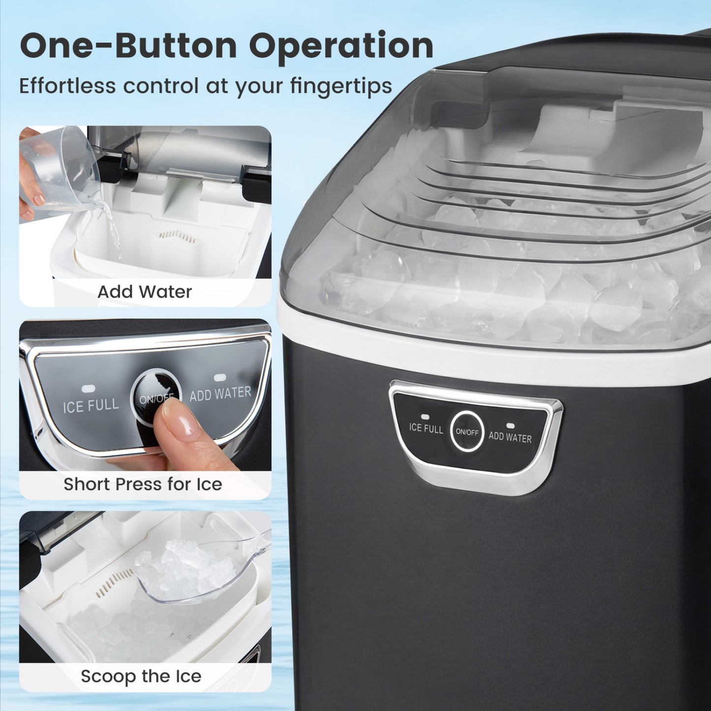 Nugget Ice Maker Countertop with Audible Ice Full Alarm-Black