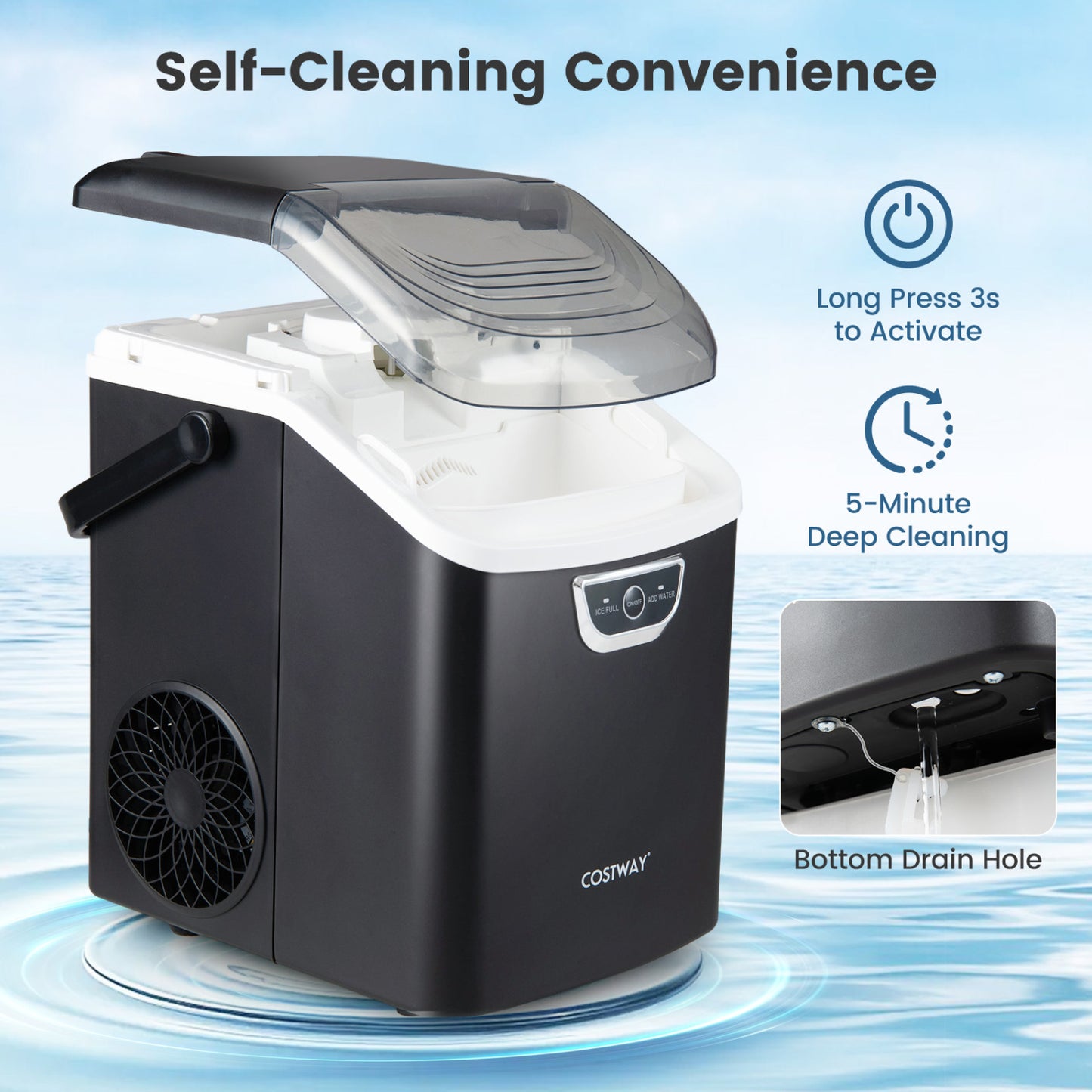 Nugget Ice Maker Countertop with Audible Ice Full Alarm-Black