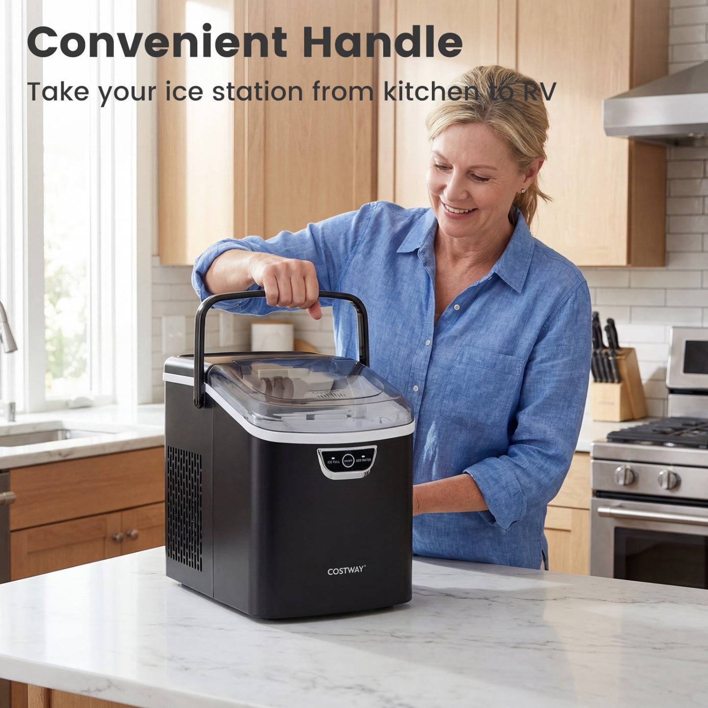 Nugget Ice Maker Countertop with Audible Ice Full Alarm-Black