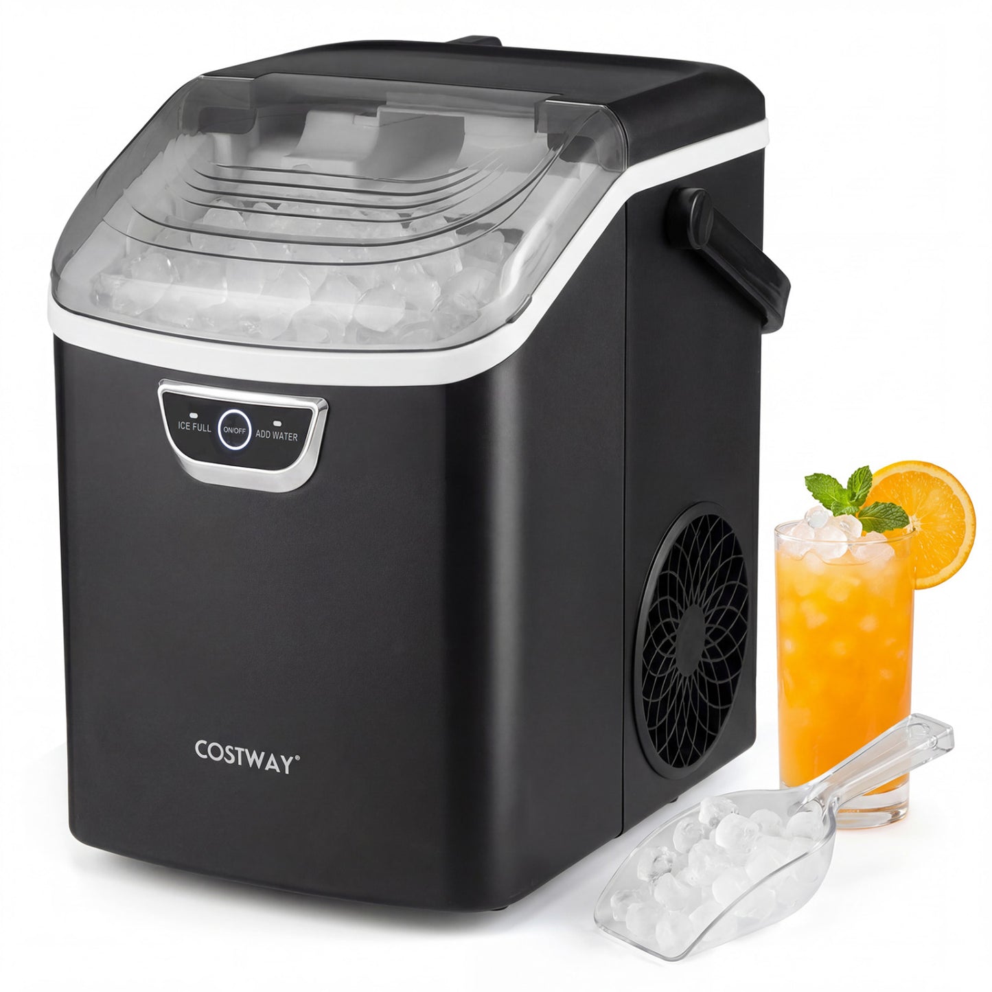 Nugget Ice Maker and Beverage Cooler Combo with Chewable Ice and Compact Drink Storage