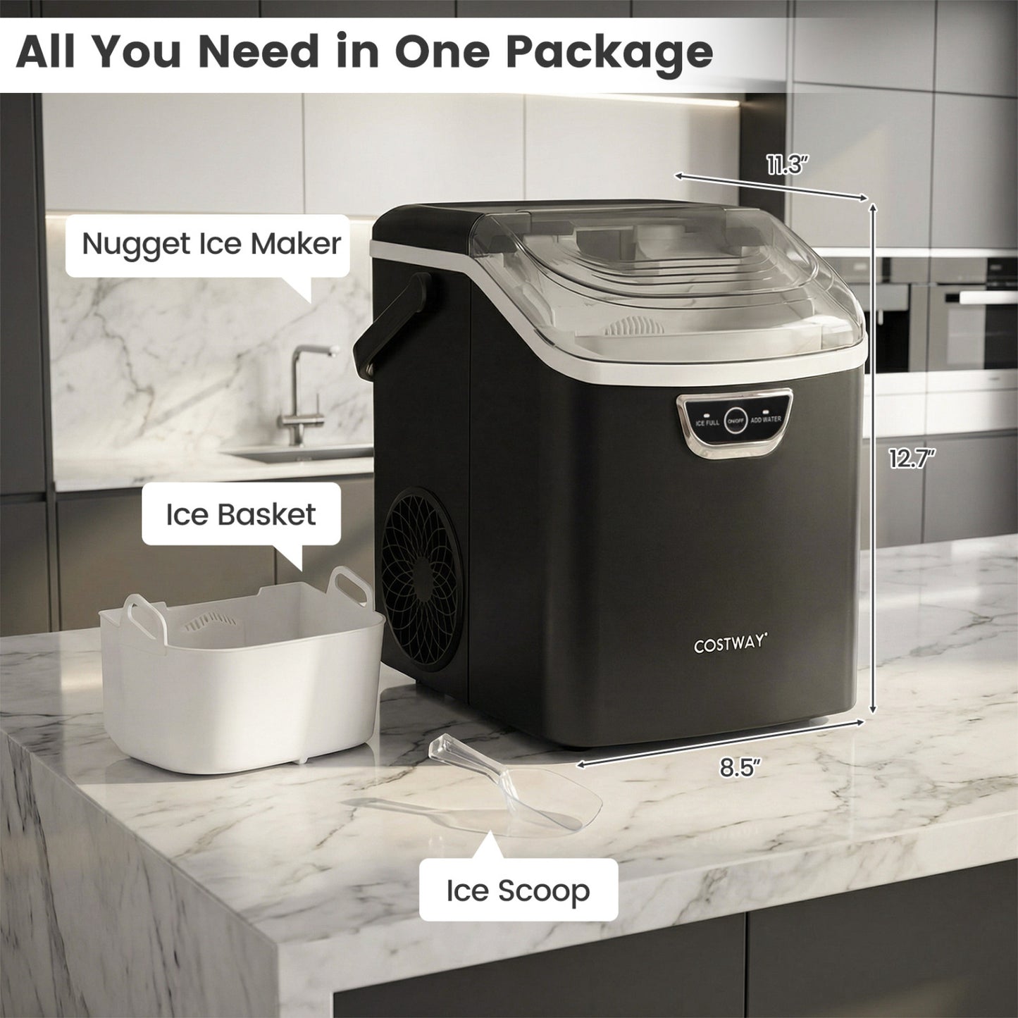Nugget Ice Maker and Beverage Cooler Combo with Chewable Ice and Compact Drink Storage