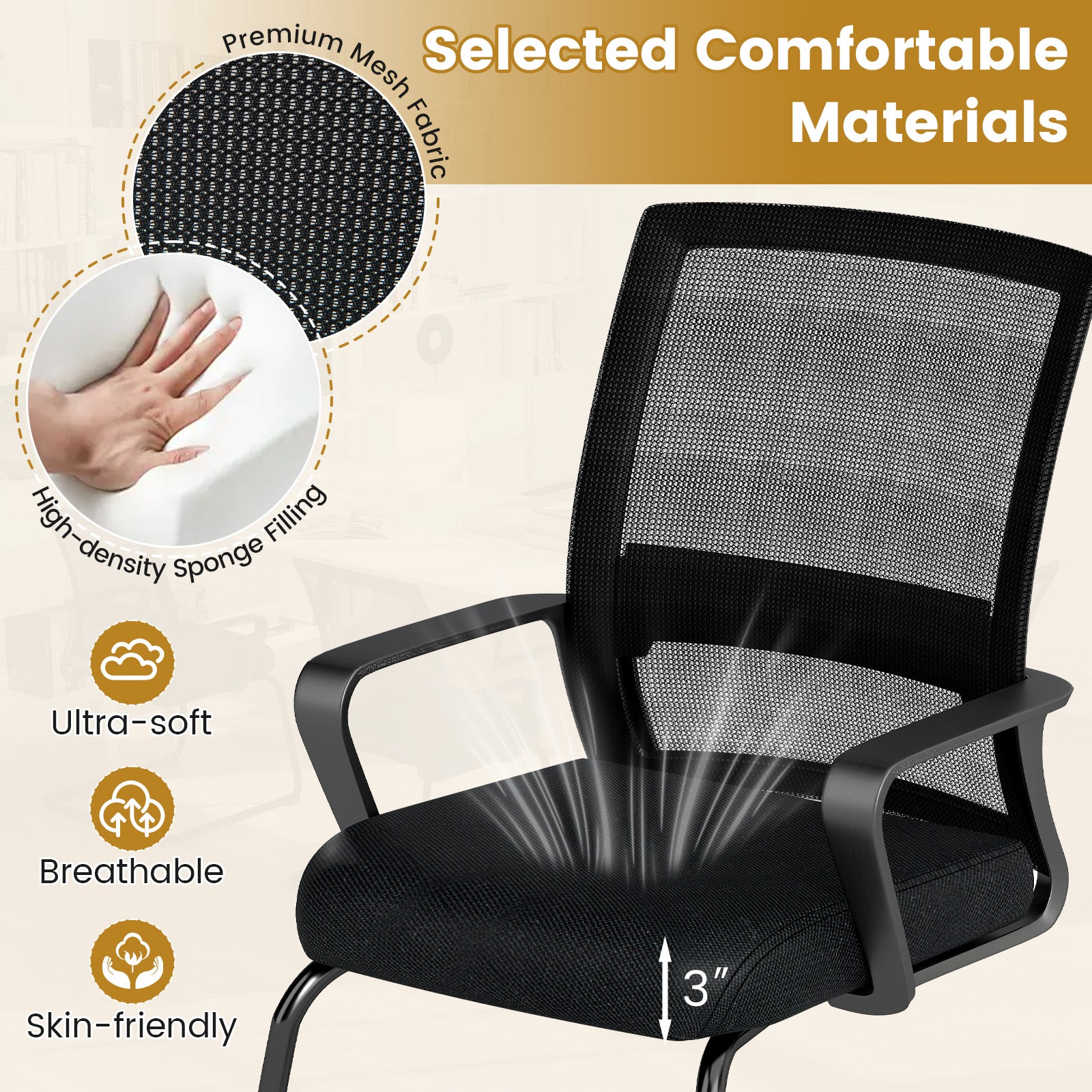 Office Guest Chair with Lumbar Support for Waiting Room-2 Pieces