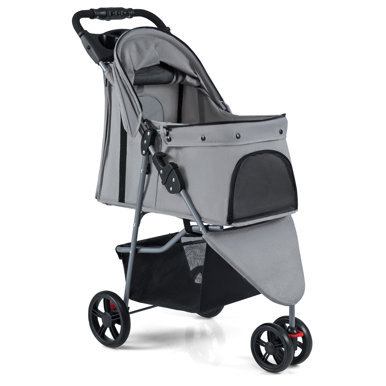 One-Click Folding Pet Stroller Lightweight Cat Strolling Cart with Adjustable Canopy-Gray