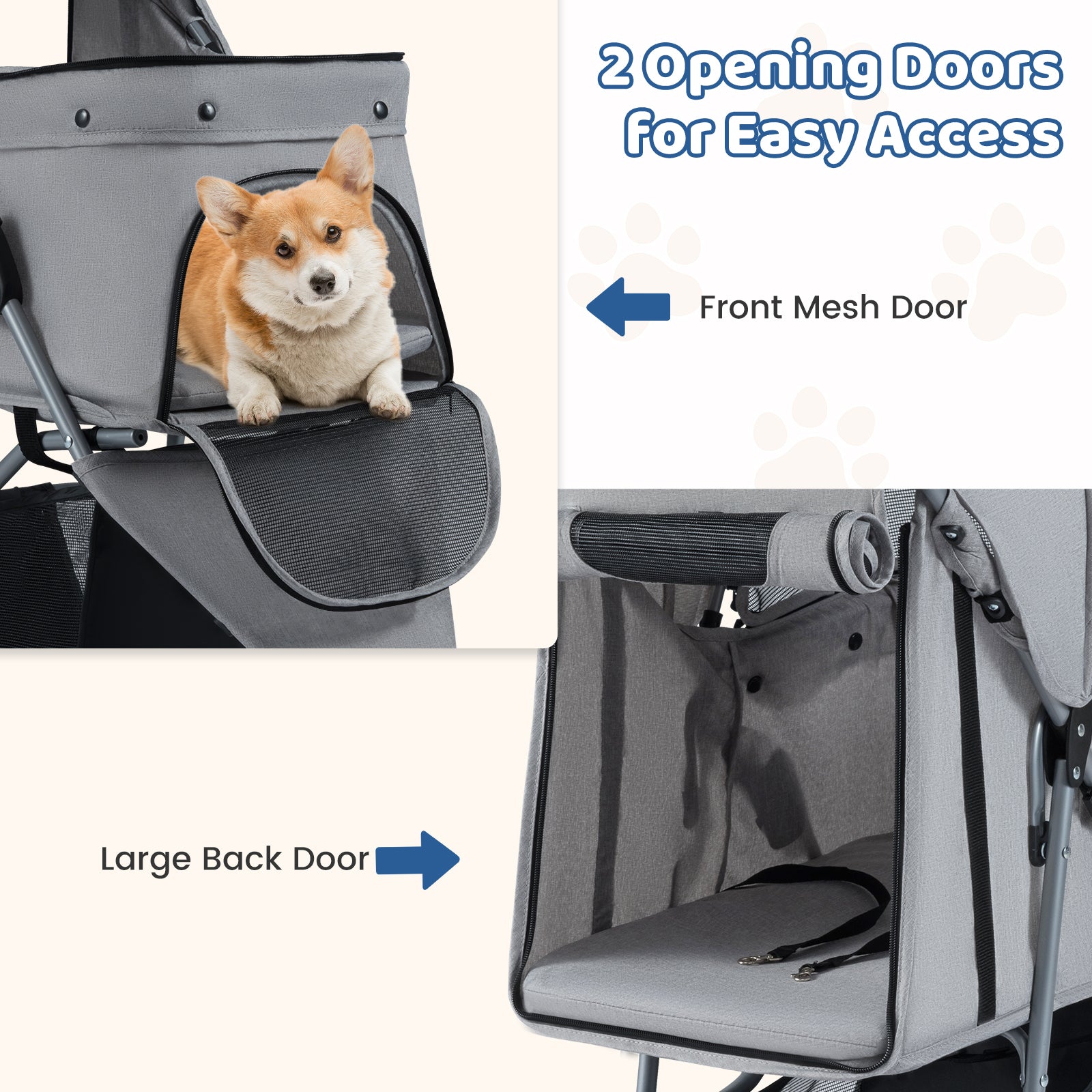 One-Click Folding Pet Stroller Lightweight Cat Strolling Cart with Adjustable Canopy-Gray