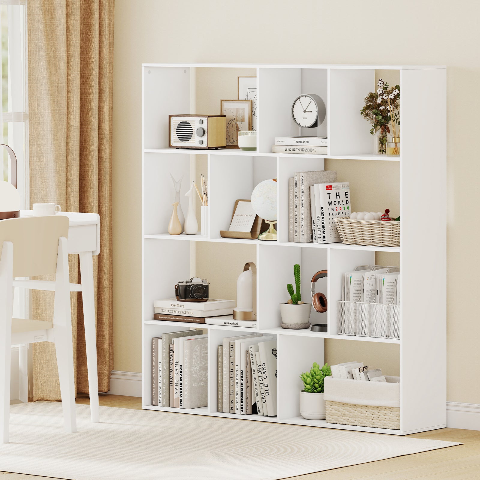 Open Shelf Bookcase 4-Tier Modern Bookshelf with 12 Storage Compartments-White