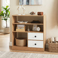 Open Storage Cabinet with 3 Open Compartments and 2 Drawer-Natural