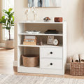 Open Storage Cabinet with 3 Open Compartments and 2 Drawer-White