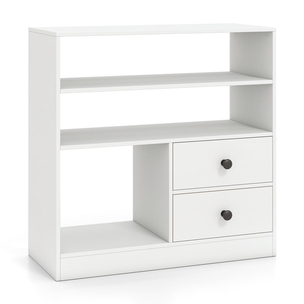 Open Storage Cabinet with 3 Open Compartments and 2 Drawer-White