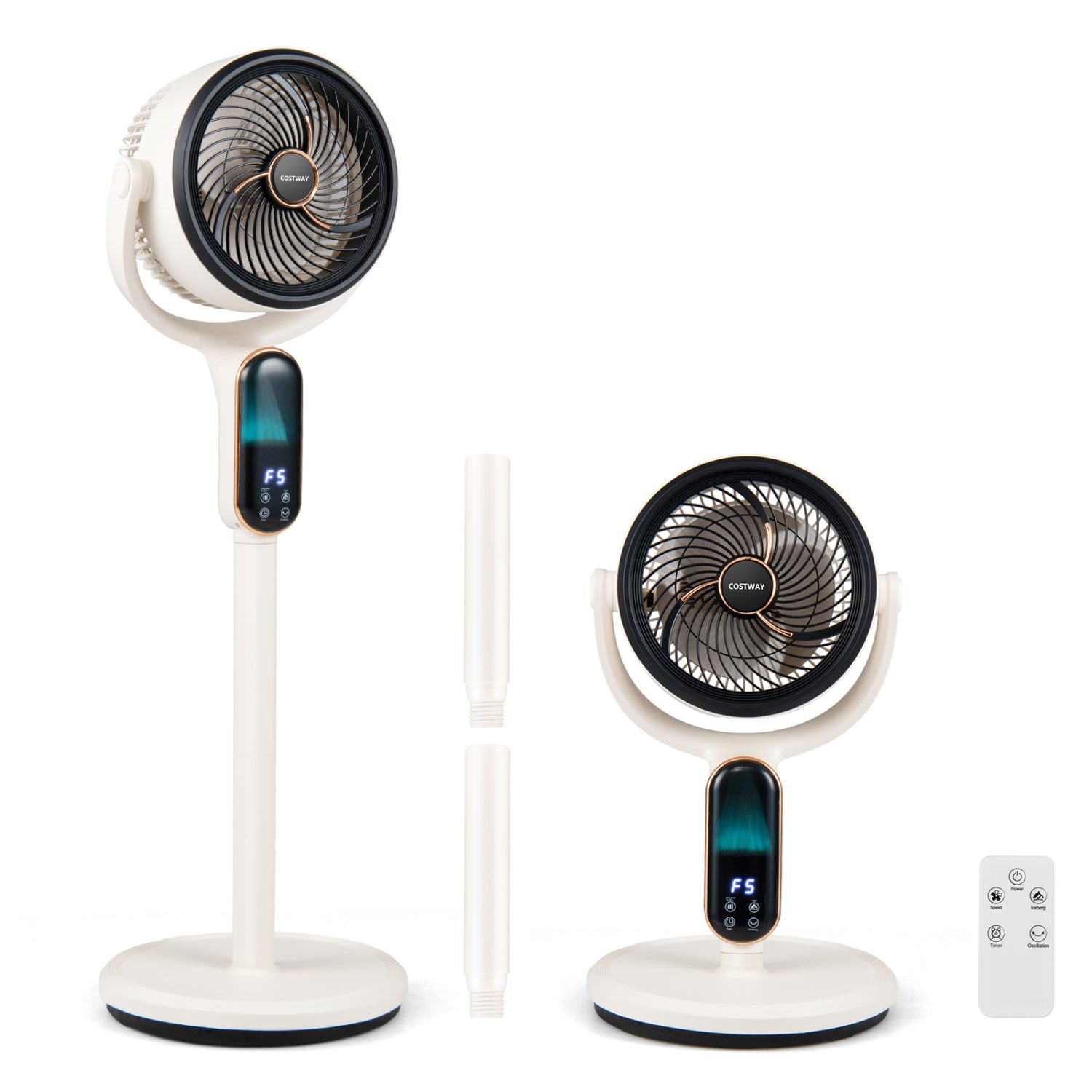 Oscillating Pedestal Fan with 8 Speeds Remote and 12H Timer-White