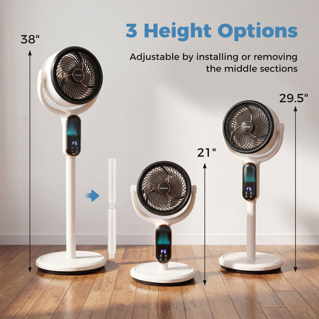 Oscillating Pedestal Fan with 8 Speeds Remote and 12H Timer-White