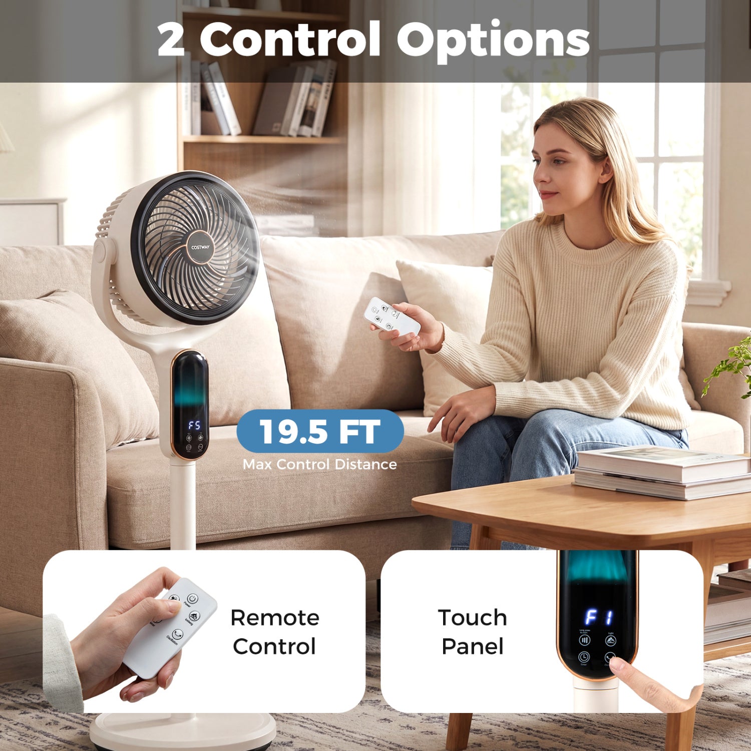 Oscillating Pedestal Fan with 8 Speeds Remote and 12H Timer-White