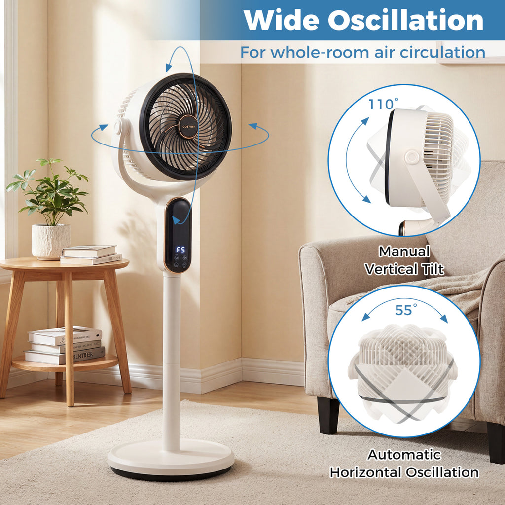 Oscillating Pedestal Fan with 8 Speeds Remote and 12H Timer-White