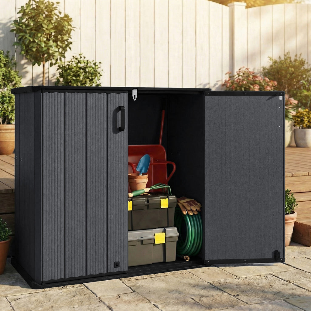 Outdoor 23.5 Cu.ft All-Weather Storage Box with Floor Lockable Door-Black