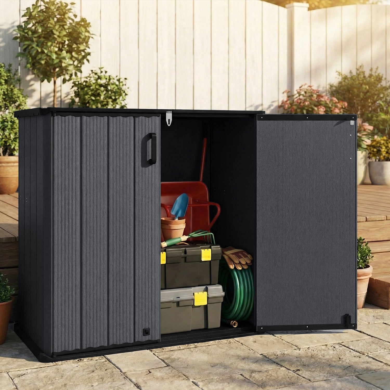 Outdoor 23.5 Cu.ft All-Weather Storage Box with Floor Lockable Door-Black