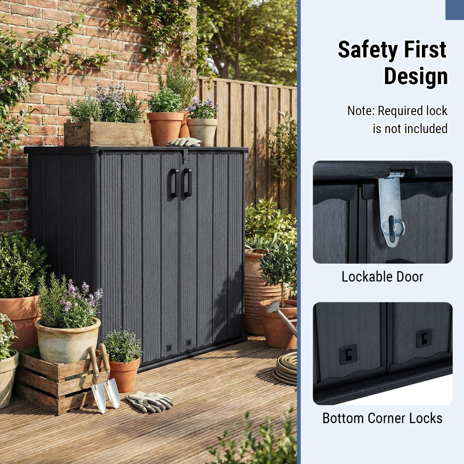 Outdoor 23.5 Cu.ft All-Weather Storage Box with Floor Lockable Door-Black