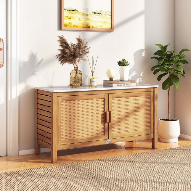 Outdoor Acacia Wood Storage Cabinet Outside Tool Cabinet with Fax Marble Top