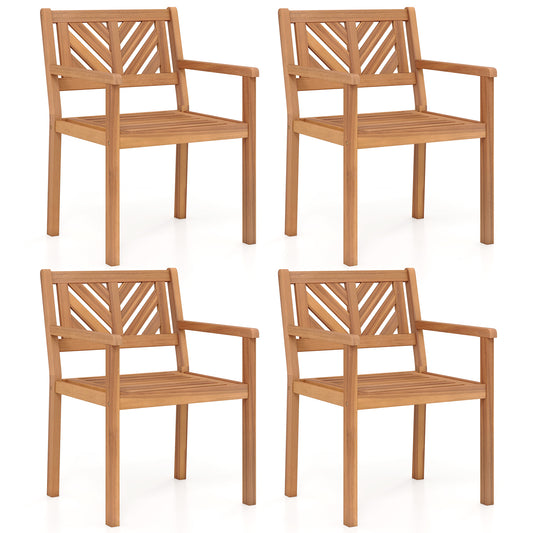 Outdoor Acacia Wood Patio Dining Chairs Garden Seating Chairs with 400 lbs Capacity-Set of 4