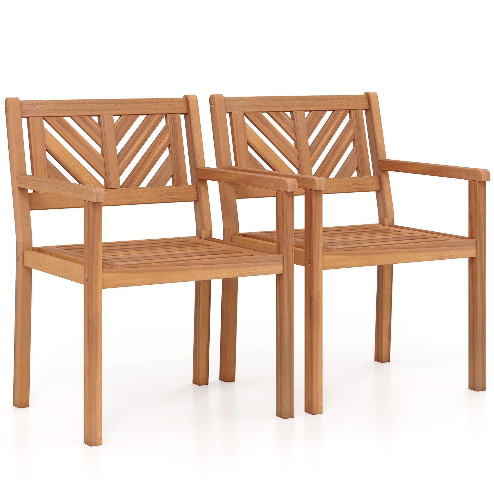 Chaises de salle à manger d'extérieur en bois d'acacia pour patio, capacité de 180 kg (lot de 2)