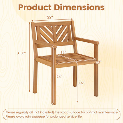 Outdoor Acacia Wood Patio Dining Chairs Garden Seating Chairs with 400 lbs Capacity-Set of 2