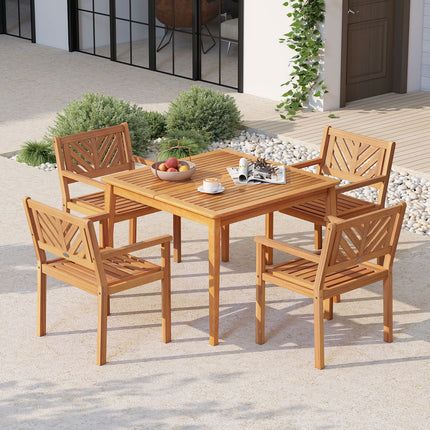 Outdoor Acacia Wood Patio Dining Chairs Garden Seating Chairs with 400 lbs Capacity-Set of 2