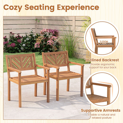 Outdoor Acacia Wood Patio Dining Chairs Garden Seating Chairs with 400 lbs Capacity-Set of 2