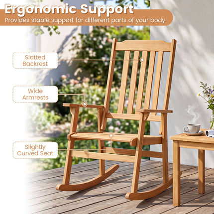 Outdoor Acacia Wood Rocking Chair with High Back and Armrests for Patio-Natural