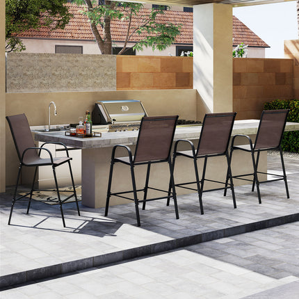 Outdoor Bar Stools Set of 2 29 Inch Fabric Bar Height Stools with Armrests-Brown