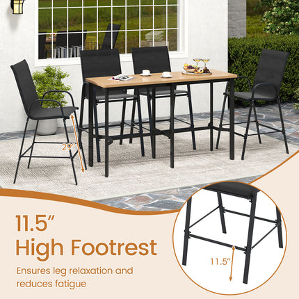 Outdoor Bar Stools Set of 2 29 Inch Fabric Bar Height Stools with Armrests-Black