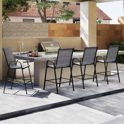 Outdoor Bar Stools Set of 2 29 Inch Fabric Bar Height Stools with Armrests-Grey
