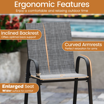 Outdoor Bar Stools Set of 2 29 Inch Fabric Bar Height Stools with Armrests-Grey