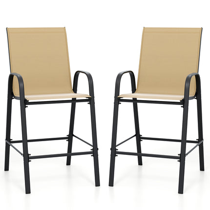 Outdoor Bar Stools Set of 2 29 Inch Fabric Bar Height Stools with Armrests-Beige